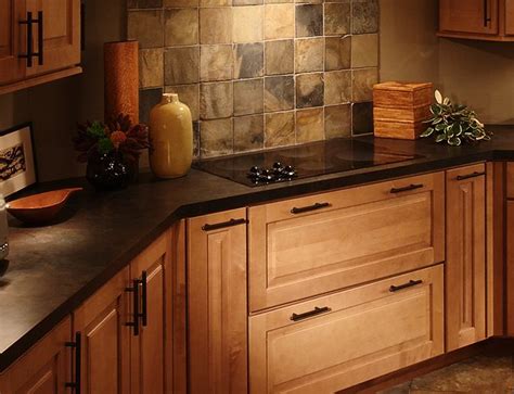 Tiered spice racks for kitchen cabinets. laminate countertops | Dark laminate counter maple kitchen ...