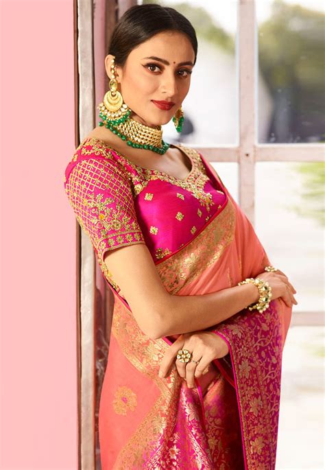 Buy Pink Indian Wedding Silk Saree In Uk Usa And Canada