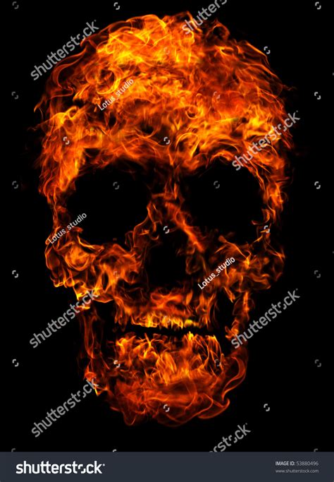 Fire Skull Isolated On Black Stock Illustration 53880496