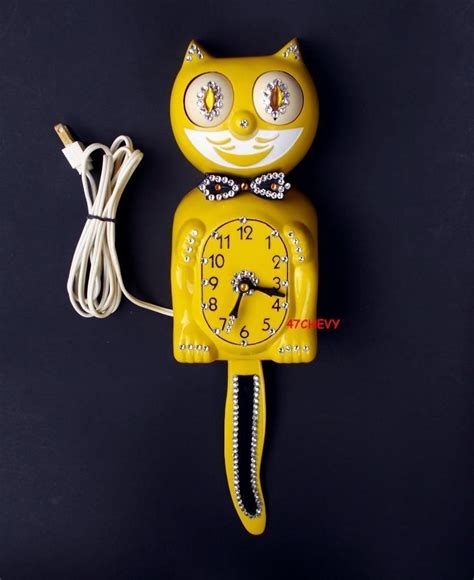60s Original Vintage Yellow Jeweled Electric Kit Cat Klock Kat Clock