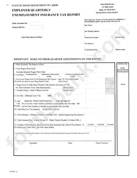 Employer Quarterly Unemployment Insurance Tax Report Form 2000