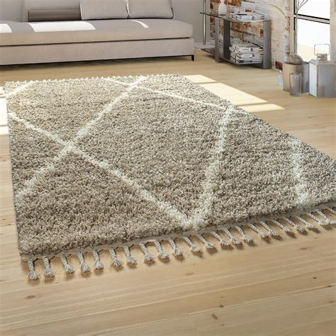 Marcher dessus pieds nus est un vrai régal. Tapis Poils Longs Design Losanges Beige Crème | Tapis24
