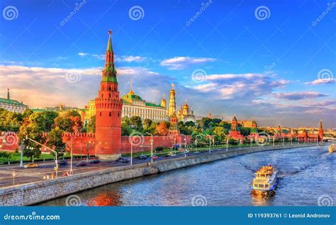 View Of Moscow Kremlin And The Moskva River Russia Stock Image Image