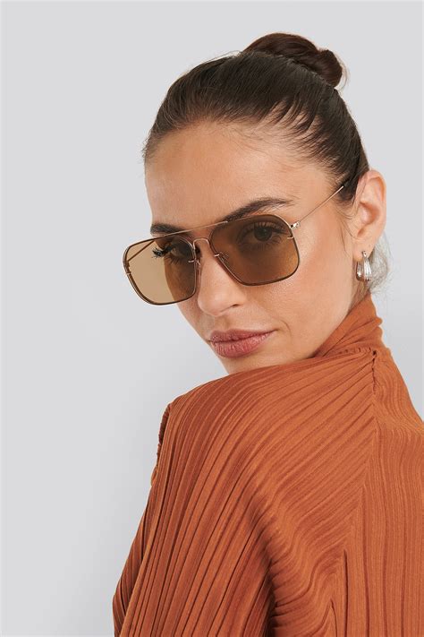 Squared Wire Frame Sunglasses Brown Na Kd