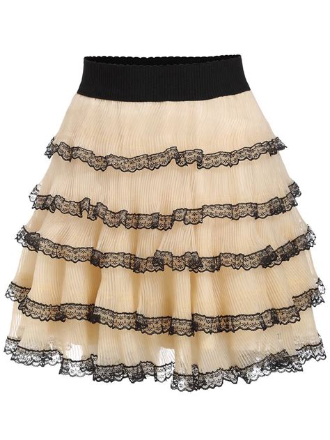 Elastic Waist Contrast Lace Tiered Skirtfor Women Romwe
