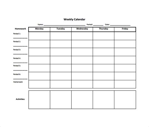Printable Downloadable Weekly Schedule Template Printable Templates Free