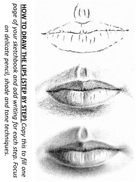 How To Draw Lips Step By Step Worksheet Portrait Drawing Pencil