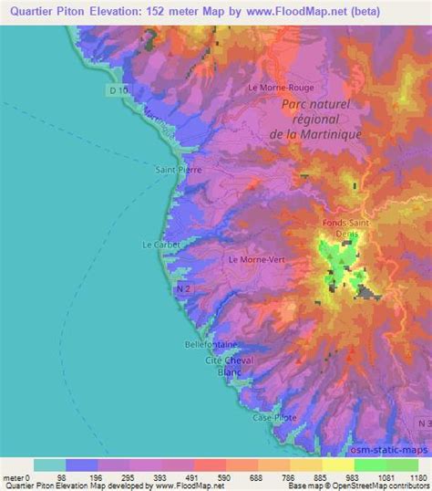 Elevation Of Quartier Piton Martinique Elevation Map Topography Contour