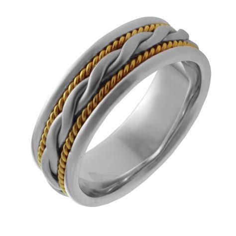 Shop 14k Two Tone Gold Mens Handmade Comfort Fit Woven Rope Wedding