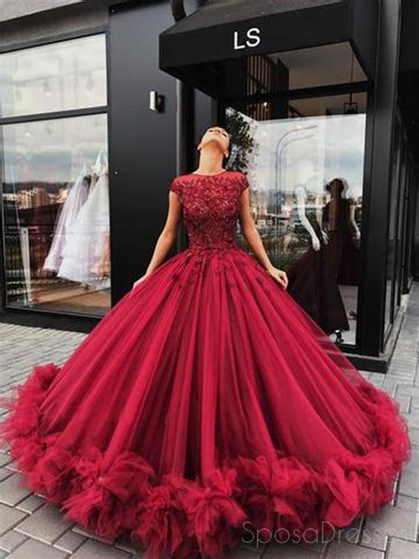 Shop for girls birthday dresses online at target. Luxurious Dark Red Lace Ball Gown Tulle Long Evening Prom ...