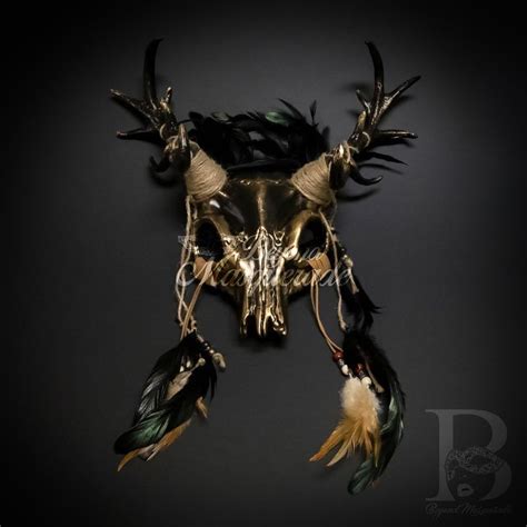 Ram Skull Masquerade Mask In Gold M39564 Reindeer Horns Masquerade