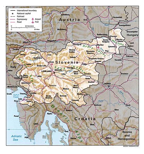 Detailed Relief And Road Map Of Slovenia Slovenia Detailed Relief And