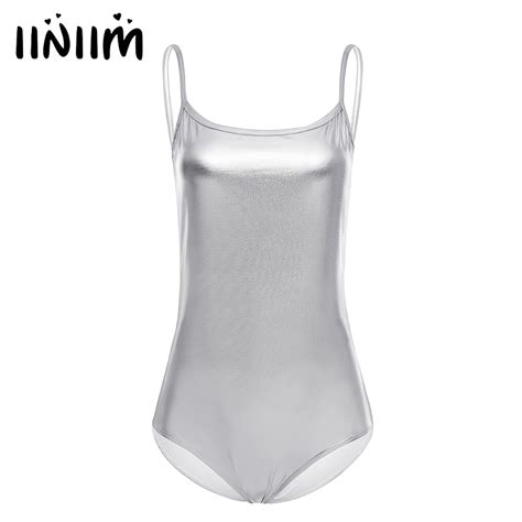 Buy Women Patent Leather One Piece Spaghetti Shoulder Straps Thong Leotard