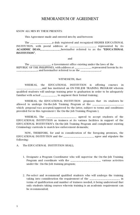 memorandum  agreement sample