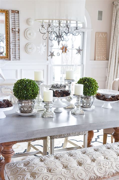 Complete your dining table setup with other useful dining accessories like a lazy susan. WINTER WHITE DINING ROOM CENTERPIECE - StoneGable