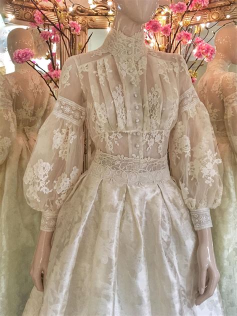 Edwardian Lace Wedding Dress With A High Neck Blouse And Silk Skirt Wedding Dresses Lace Silk