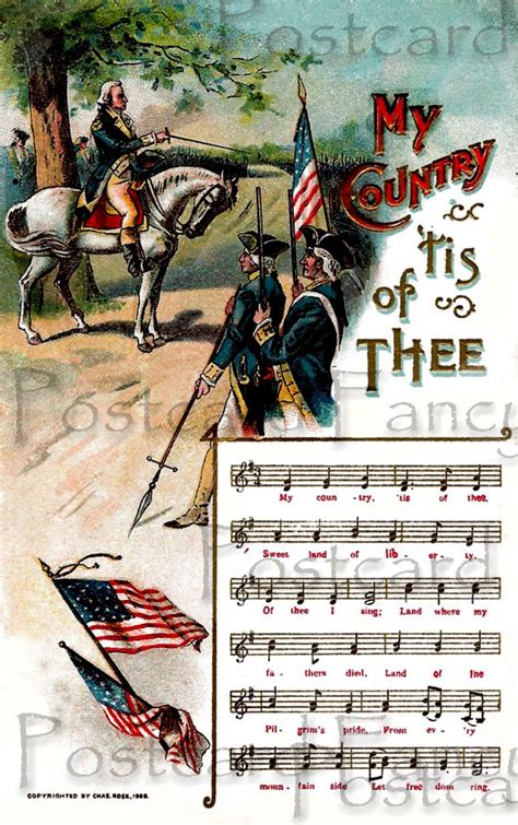 Patriotic Vintage Postcard George Washington Music Notes My Etsy