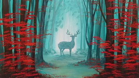Easy Beginner Tutorial Autumn Forest Landscape With Deer Silhouette