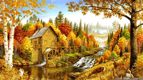 Countryside Watermill Autumn1920 × 1080