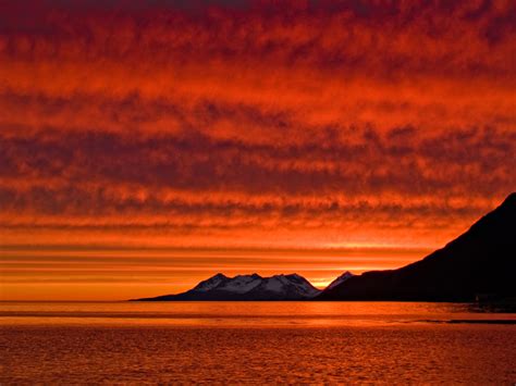 Photo Of Amazing Red Sunset At Midnight In Northern Norway Photos