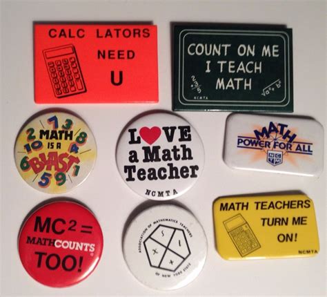 Math Teacher Pins Lot Of 8 Vintage Pinbacks Teacher School Ts