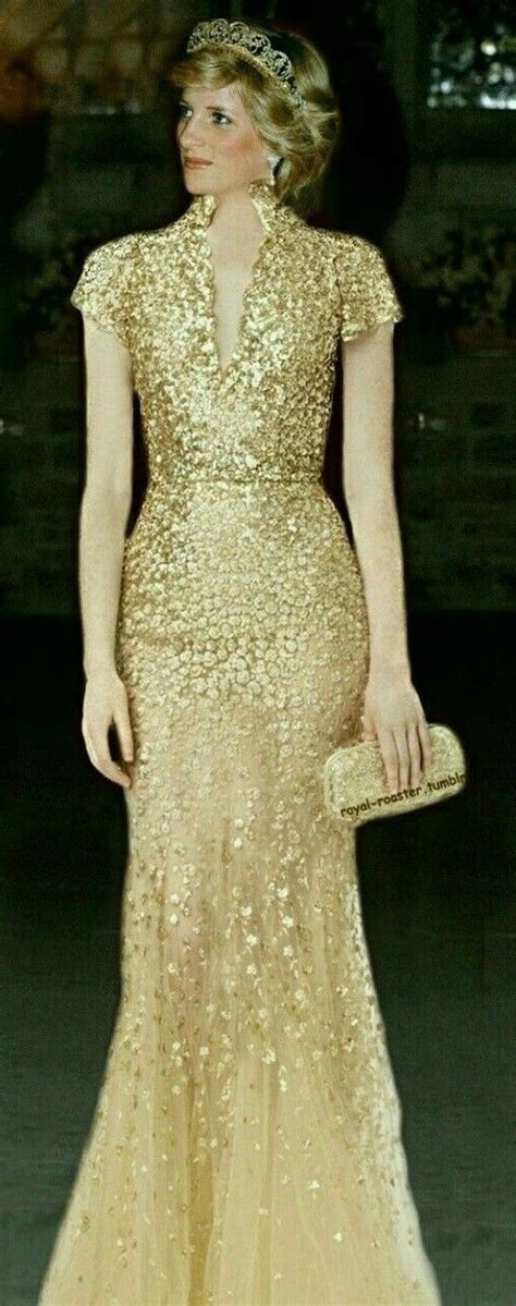 Beautiful Princess Diana In Gold Gown