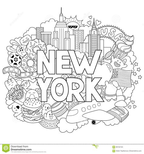 Vector Doodle Illustration Showing Architecture And Culture Of New York