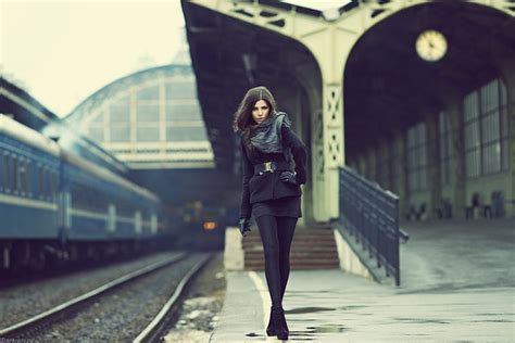 Waiting For The Train That Never Comes Woman Brunette Waiting Train