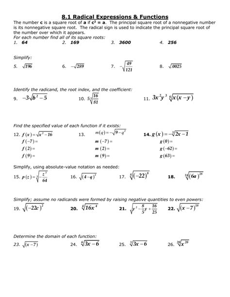 Radicals And Rational Exponents Worksheet