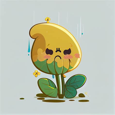 Cute Buttercup Flower Cartoon Character Cries Cartoon Style Modern Simple Illustration Stock