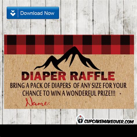 Lumberjack Diaper Raffle Tickets Wilderness Buffalo Plaid Instant