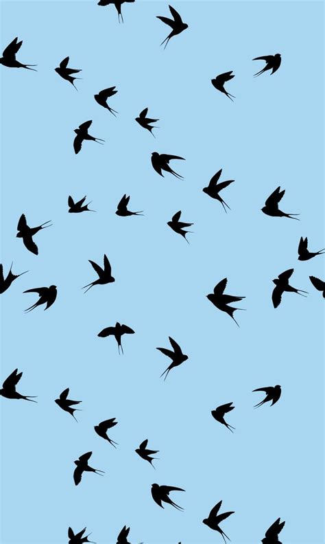 Swallows Seamless Pattern Black Silhouettes Of Birds On A Blue