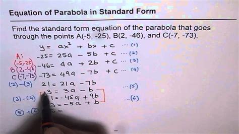04 Equation Of Parabola In Standard Form From Three Points Youtube