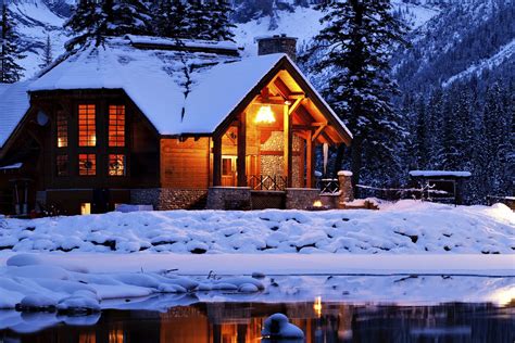 Fondos De Pantalla Noche Lago Nieve Invierno Casa Choza