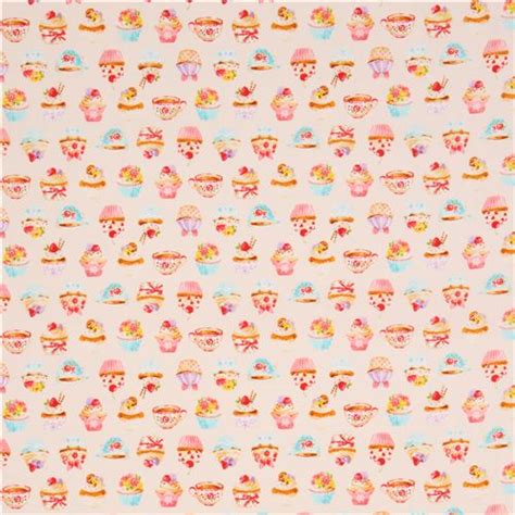 Cream With Cute Colorful Cupcake Tea Laminate Fabric From Japan By