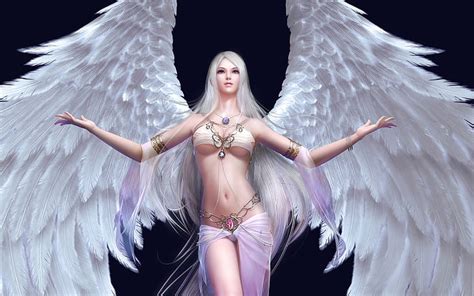 Hd Wallpaper Girl White Angel S Wings White Haired Woman With Wings Anime Character
