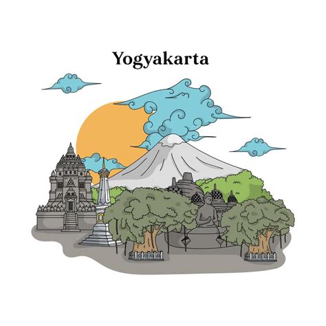 Illustration Of Yogyakarta Landmark Hand Drawn Indonesian Illustration