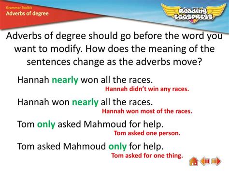 An adverb is a word that modifies a verb, adjective, determiner, clause, preposition, or sentence 10 examples of adverb of degree sentences. PPT - What are adverbs of degree? PowerPoint Presentation ...