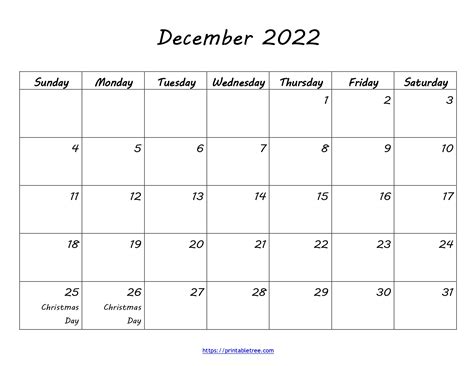 December Calendar 2022 Template Printable Calendar 2023
