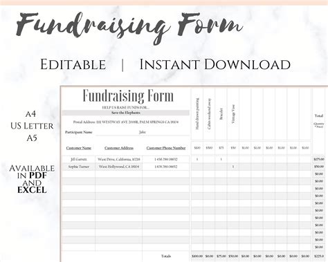 EDITABLE Fundraising Form Fundraiser Charitable Donation Etsy