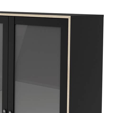 Allora 2 Glass Door China Cabinet With 3 Drawers In Black Matte Oak Structure Oppaura