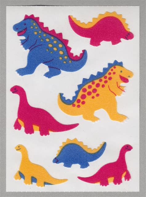 Sandylion Old Maxi Fuzzy Stickers Dinosaur Colorful Retro Rare Vintage