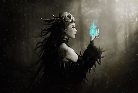 Gothic Dark Fantasy Art Witch Magic Spell Occult Skull Women Females For Your Mobile