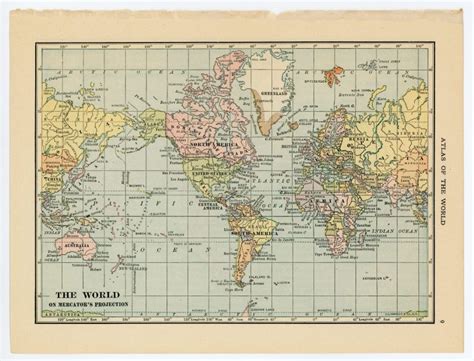 1924 Vintage Atlas Map Pages World Map On One Side And Europe Map On