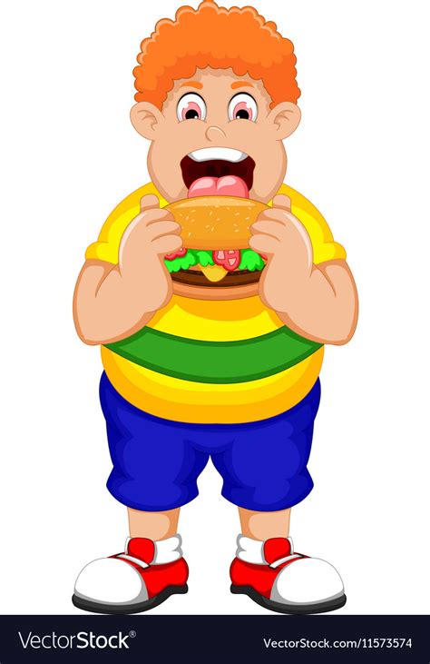 Cartoon Fat Man Eating Burger Royalty Free Vector Image
