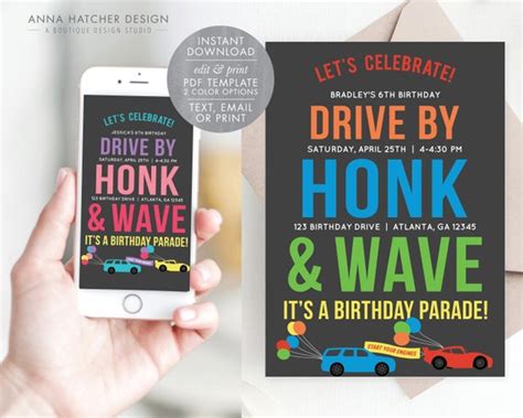 Drive By Birthday Parade Invitation Drive By Kids Birthday Etsy