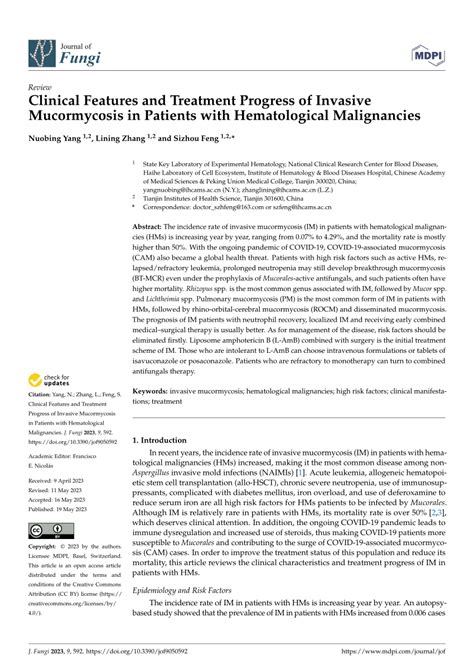 Pdf Clinical Features And Treatment Progress Of Invasive Mucormycosis
