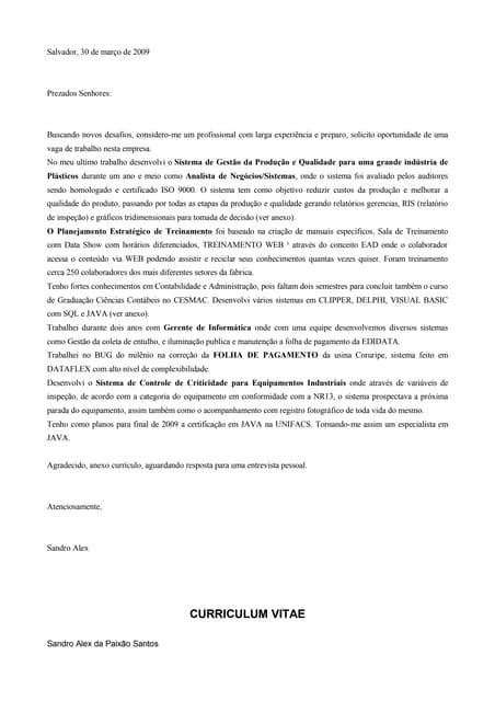 Carta De Candidatura Espontânea