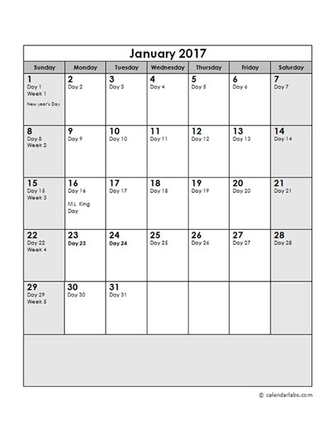 2017 Calendar With Julian Dates Free Printable Templates