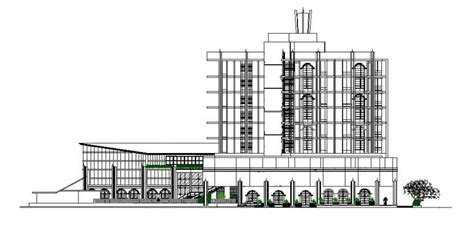 Luxuries Multi Level Hotel Building Elevation Cad Drawing Details Dwg